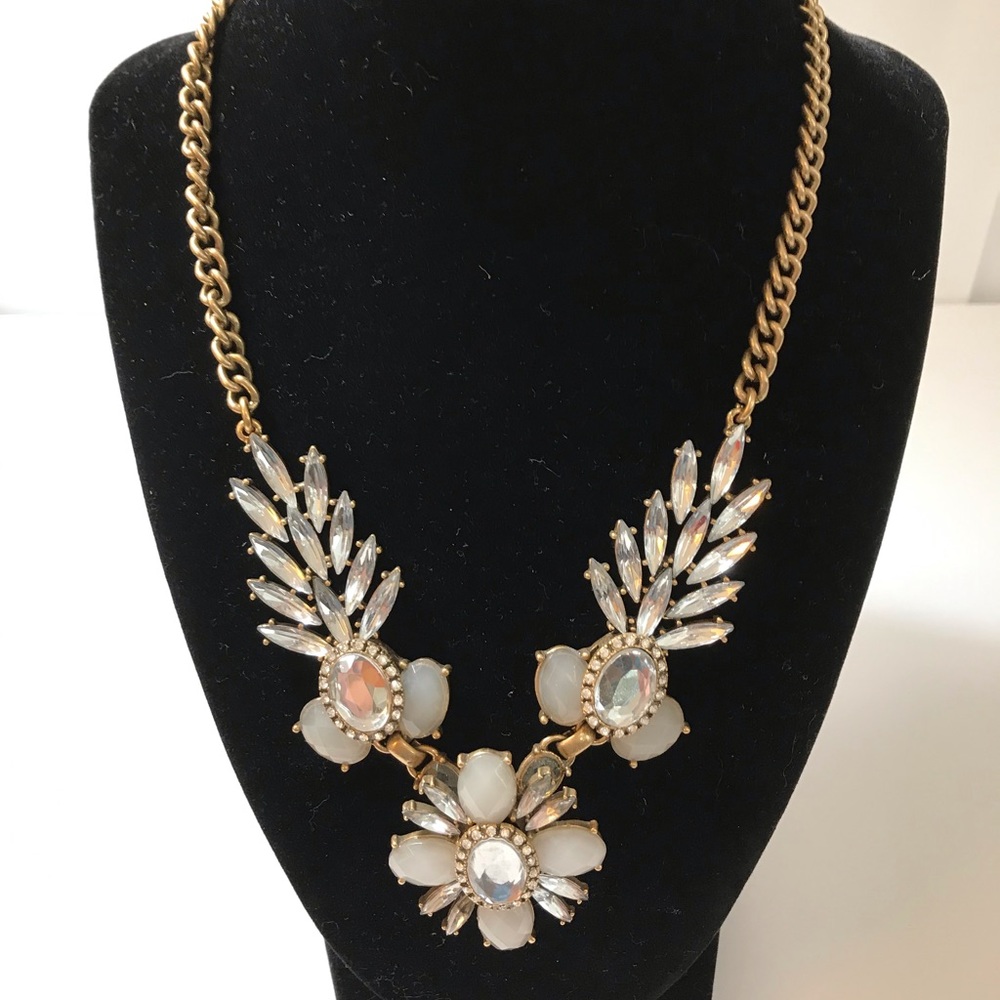 Matte Gold, Ivory Stone and Jeweled Neclace